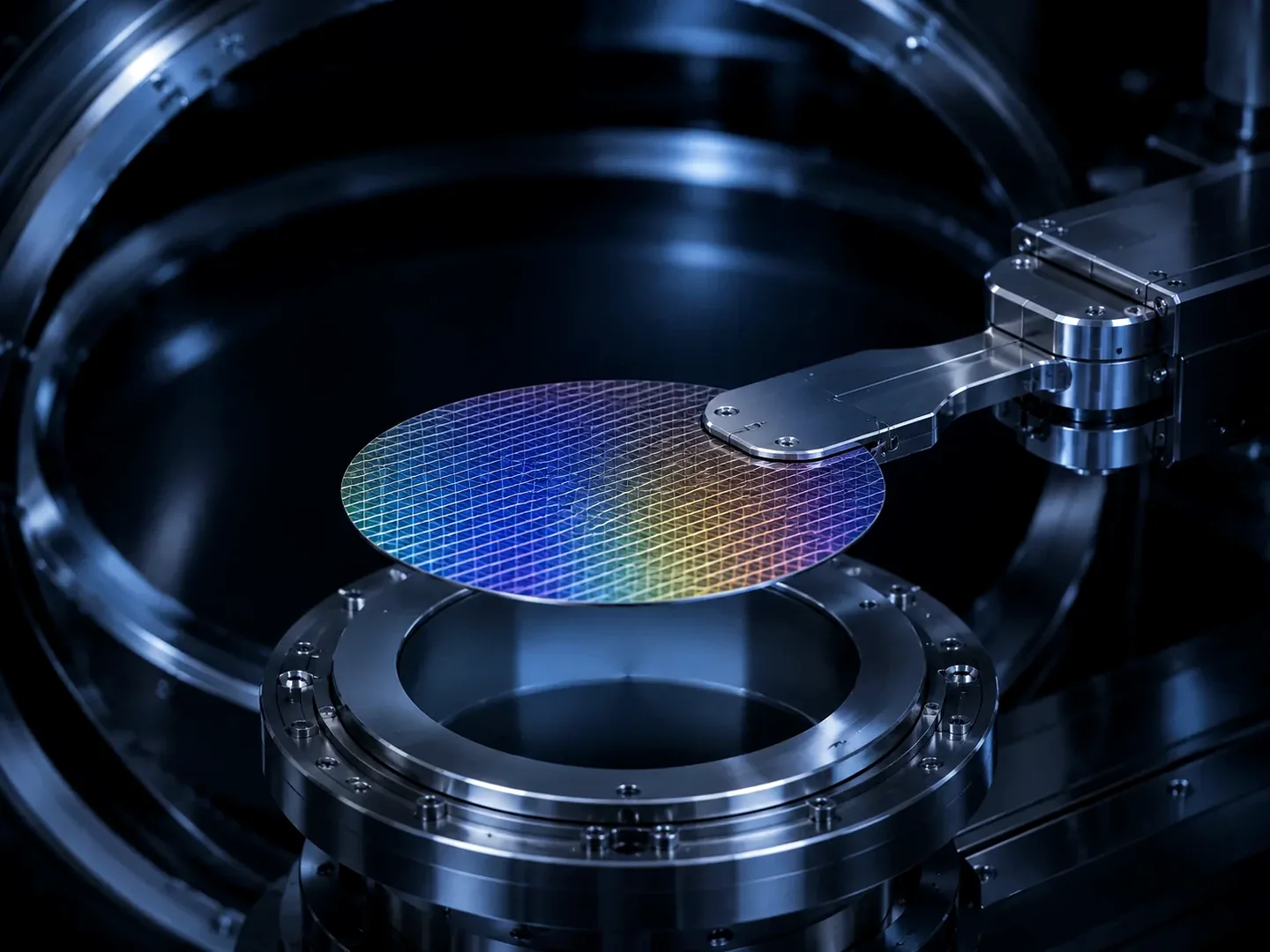 Precision wafer handling arm inside a vacuum chamber